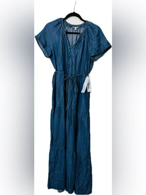 Pale Sky Indigo Blue Tiered Maxi Dress with Tie Waist NWT